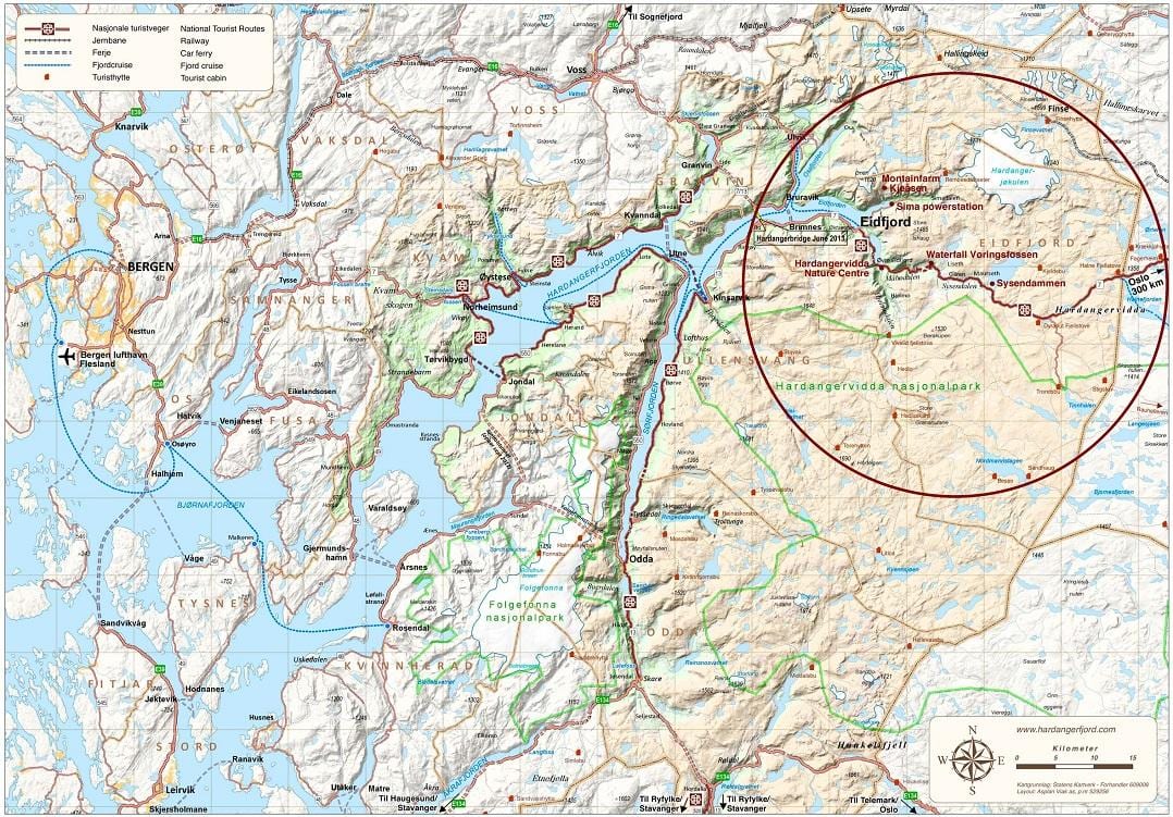 hardangerfjord 지도 노르웨이