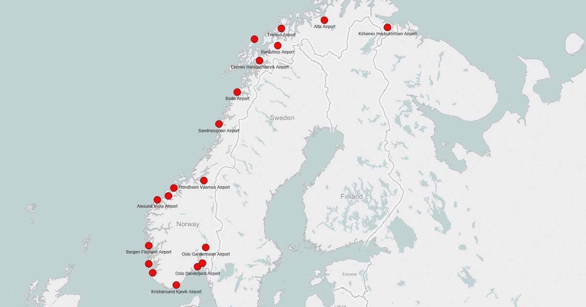 지도 노르웨이의 공항들